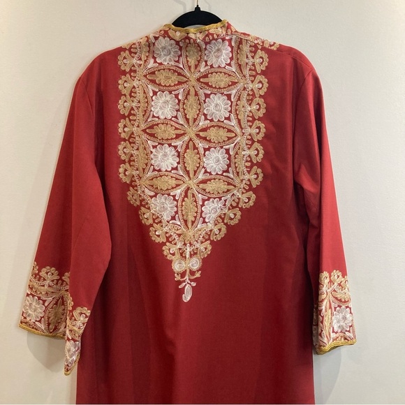 HANDMADE Kaftan Sz L Embroidered Neckline Hem and Cuffs Floor  Length - Picture 9 of 12